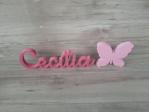Nome de Mesa em mdf - Linha Ck - Cecília 10 cm + Borboleta