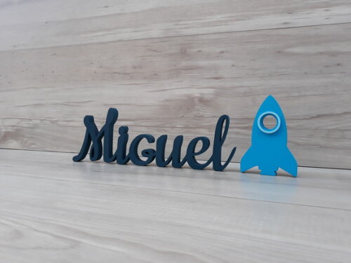 Nome de Mesa em mdf - Linha Ck - Miguel 10 cm + Foguete