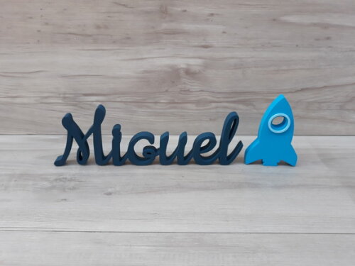 Nome de Mesa em mdf - Linha Ck - Miguel 10 cm + Foguete