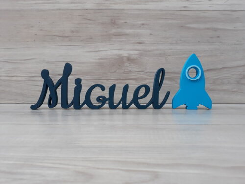Nome de Mesa em mdf - Linha Ck - Miguel 10 cm + Foguete