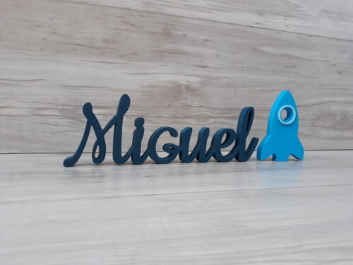 Nome de Mesa em mdf - Linha Ck - Miguel 10 cm + Foguete