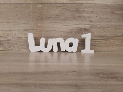 Nome de Mesa em mdf - Mod Pk - Luna 10 cm + Número 10 cm