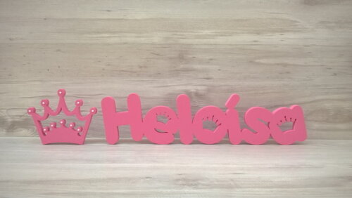 Nome de mesa em MDF - Mod PK + Coroa - Heloísa 10 cm