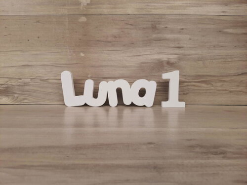 Nome de Mesa em mdf - Mod Pk - Luna 10 cm + Número 10 cm