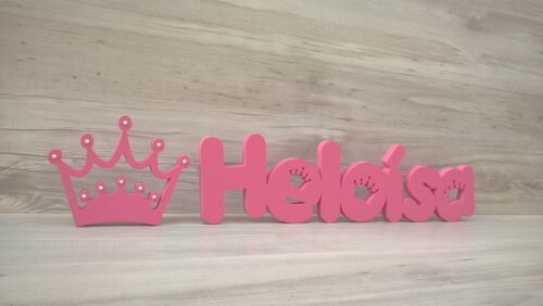 Nome de mesa em MDF - Mod PK + Coroa - Heloísa 10 cm