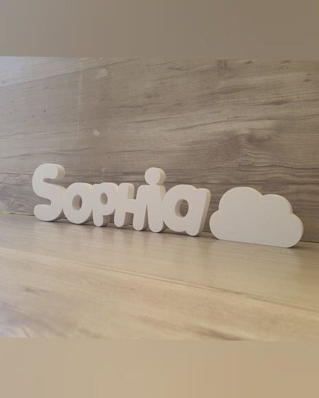Nome de Mesa em mdf - Mod Pk Padrão + Nuvem - Sophia 10cm