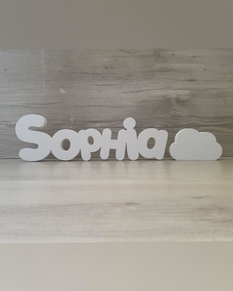Nome de Mesa em mdf - Mod Pk Padrão + Nuvem - Sophia 10cm