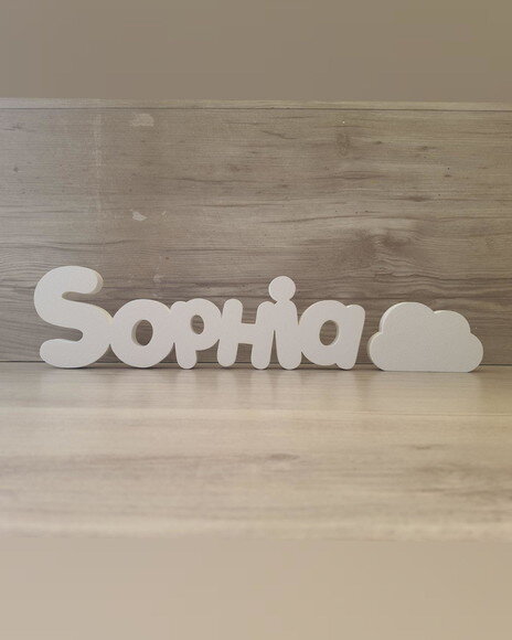 Nome de Mesa em mdf - Mod Pk Padrão + Nuvem - Sophia 10cm