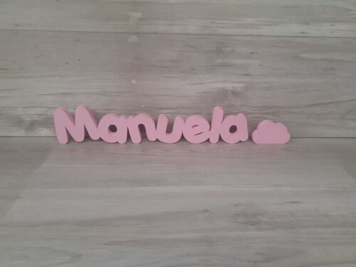 Nome de Mesa em mdf - Mod Pk Padrão + Nuvem Manuela 10cm