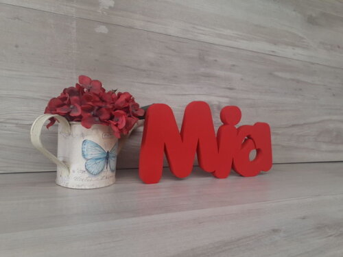 Nome de Mesa em mdf - Mod Pk Vazado Cereja - Mia - 13 cm