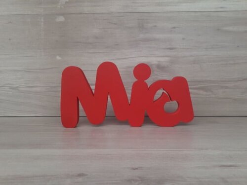 Nome de Mesa em mdf - Mod Pk Vazado Cereja - Mia - 13 cm