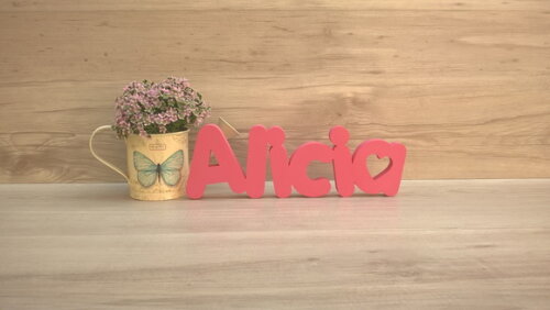 Nome de mesa em MDF - Mod PK Vazado Coração - Alicia 10 cm