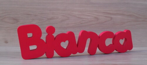 Nome de mesa em MDF - Mod PK Vazado Coração - Bianca 10 cm