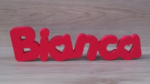 Nome de mesa em MDF - Mod PK Vazado Coração - Bianca 10 cm