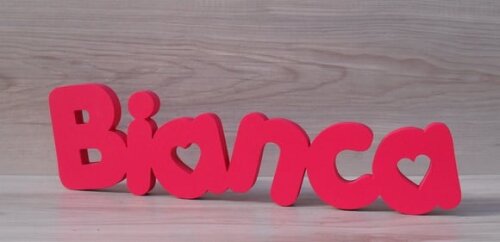 Nome de mesa em MDF - Mod PK Vazado Coração - Bianca 10 cm