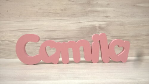 Nome de mesa em MDF - Mod PK Vazado Coração - Camila 10 cm
