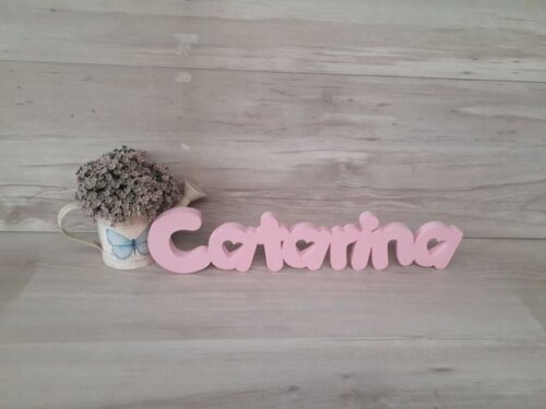 Nome de Mesa em mdf - Mod Pk Vazado Coração - Catarina 10 cm