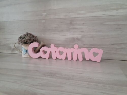 Nome de Mesa em mdf - Mod Pk Vazado Coração - Catarina 10 cm