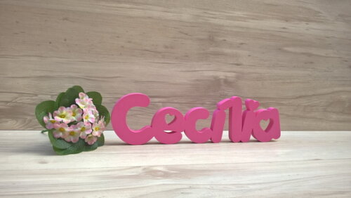 Nome de mesa em MDF - Mod PK Vazado Coração - Cecília 10 cm