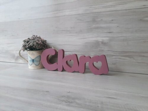 Nome de mesa em MDF - Mod PK Vazado Coração - Clara 10 cm