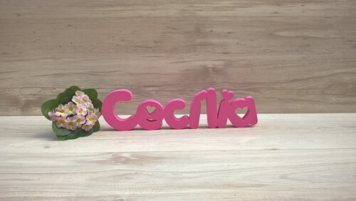 Nome de mesa em MDF - Mod PK Vazado Coração - Cecília 10 cm