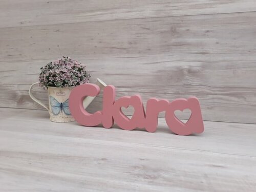 Nome de mesa em MDF - Mod PK Vazado Coração - Clara 10 cm