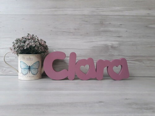 Nome de mesa em MDF - Mod PK Vazado Coração - Clara 10 cm