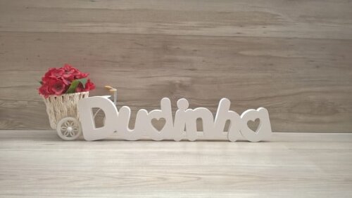 Nome de Mesa em mdf - Mod Pk Vazado Coração - Dudinha 10 cm