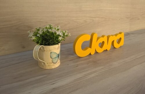 Nome de mesa em MDF - Mod PK Vazado Coração - Clara 10 cm
