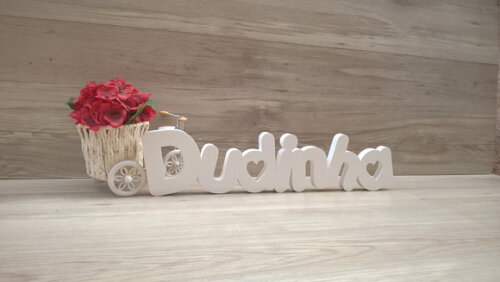 Nome de Mesa em mdf - Mod Pk Vazado Coração - Dudinha 10 cm