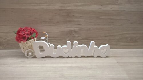 Nome de Mesa em mdf - Mod Pk Vazado Coração - Dudinha 10 cm