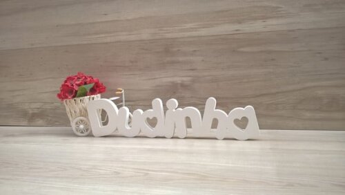 Nome de Mesa em mdf - Mod Pk Vazado Coração - Dudinha 10 cm