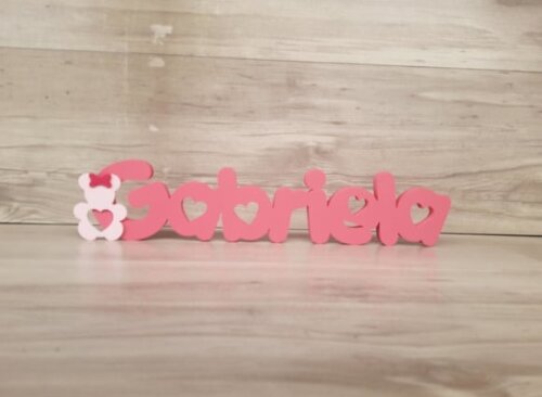 Nome de Mesa em mdf - Mod Pk Vazado Coração - Gabriela 10 cm
