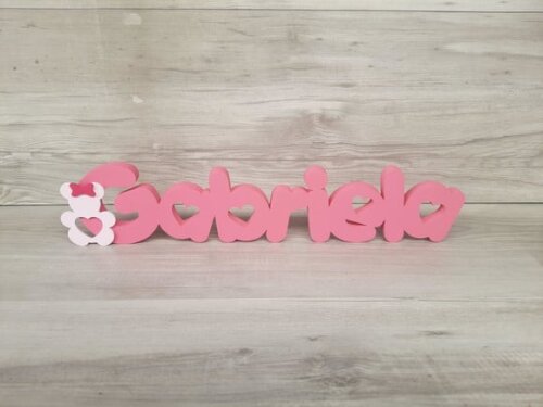 Nome de Mesa em mdf - Mod Pk Vazado Coração - Gabriela 10 cm