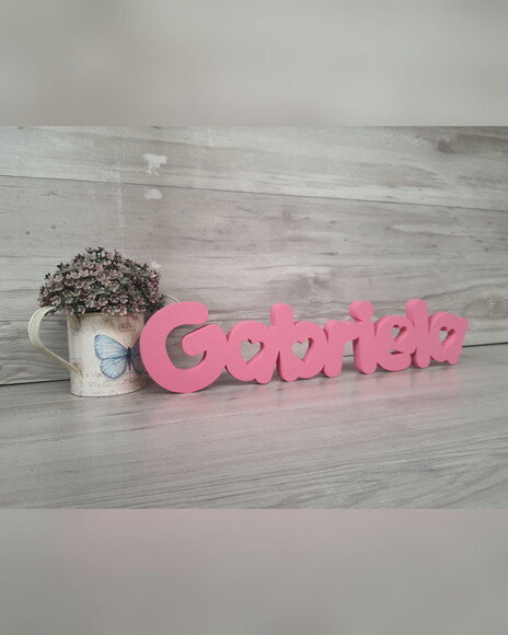 Nome de Mesa em mdf - Mod Pk Vazado Coração - Gabriela 10 cm