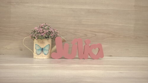Nome de Mesa em mdf - Mod Pk Vazado Coração - Júlia 10 cm
