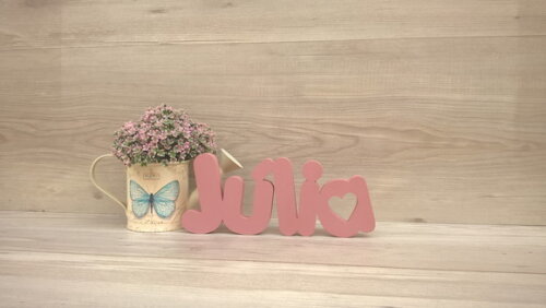 Nome de Mesa em mdf - Mod Pk Vazado Coração - Júlia 10 cm