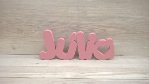 Nome de mesa em MDF - Mod PK Vazado Coração - Júlia 16 cm