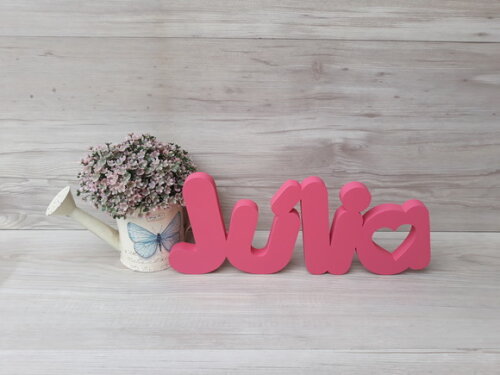Nome de Mesa em mdf - Mod Pk Vazado Coração - Júlia 13 cm