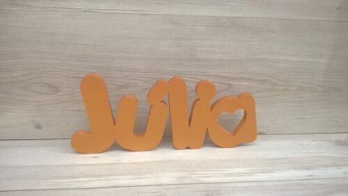 Nome de mesa em MDF - Mod PK Vazado Coração - Júlia 16 cm
