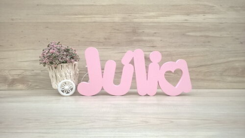 Nome de mesa em MDF - Mod PK Vazado Coração - Júlia 16 cm
