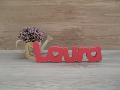 Nome De Mesa Em Mdf - Mod Pk Vazado Coração - Laura 10 Cm