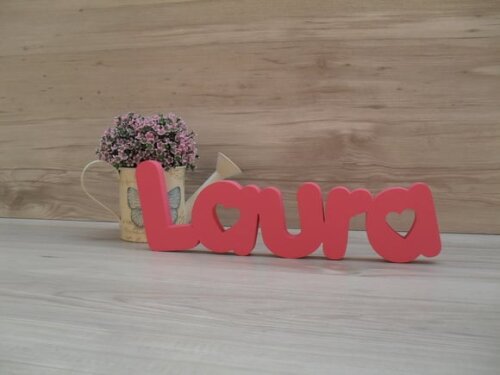 Nome De Mesa Em Mdf - Mod Pk Vazado Coração - Laura 10 Cm