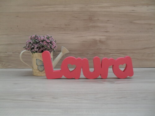 Nome De Mesa Em Mdf - Mod Pk Vazado Coração - Laura 10 Cm