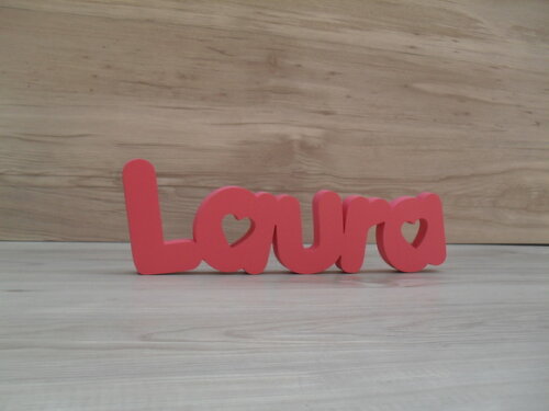 Nome De Mesa Em Mdf - Mod Pk Vazado Coração - Laura 10 Cm