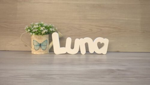 Nome de Mesa em mdf - Mod Pk Vazado Coração - Luna 10 cm