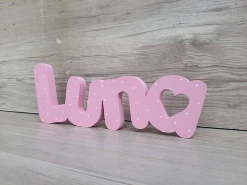 Nome de Mesa em mdf - Mod Pk Vazado Coração - Luna 10 cm