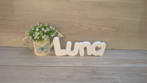 Nome de Mesa em mdf - Mod Pk Vazado Coração - Luna 10 cm