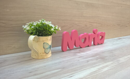 Nome de mesa em MDF - Mod PK Vazado Coração - Maria 10 cm