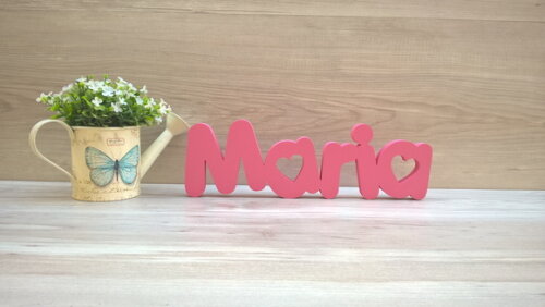 Nome de mesa em MDF - Mod PK Vazado Coração - Maria 10 cm